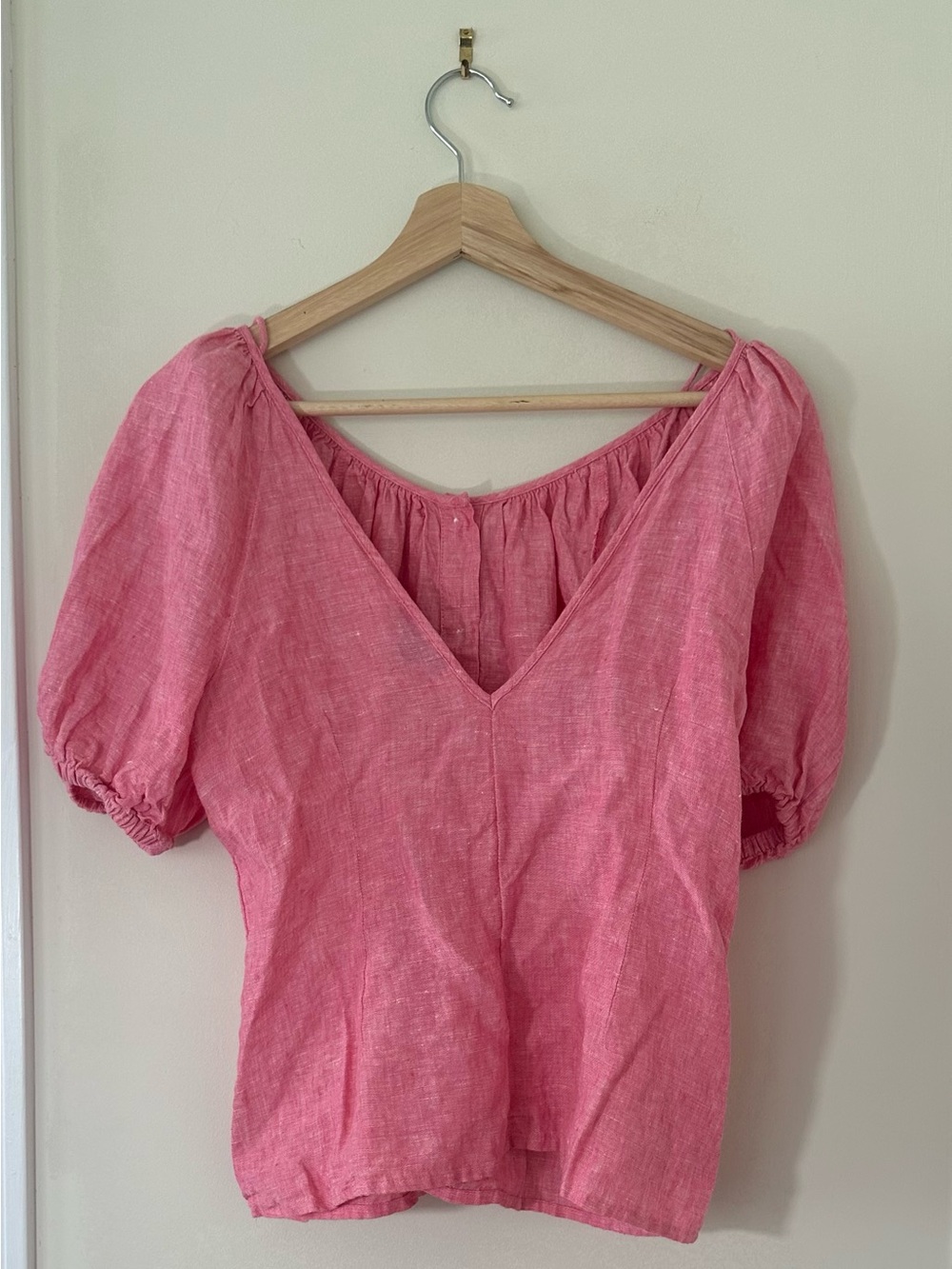 J. Crew Pink Linen Tie-Back Puff Sleeve Blouse - Picture 3 of 4